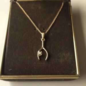 Vintage 12K Gold Filled Wishbone and Diamond Pendant Necklace